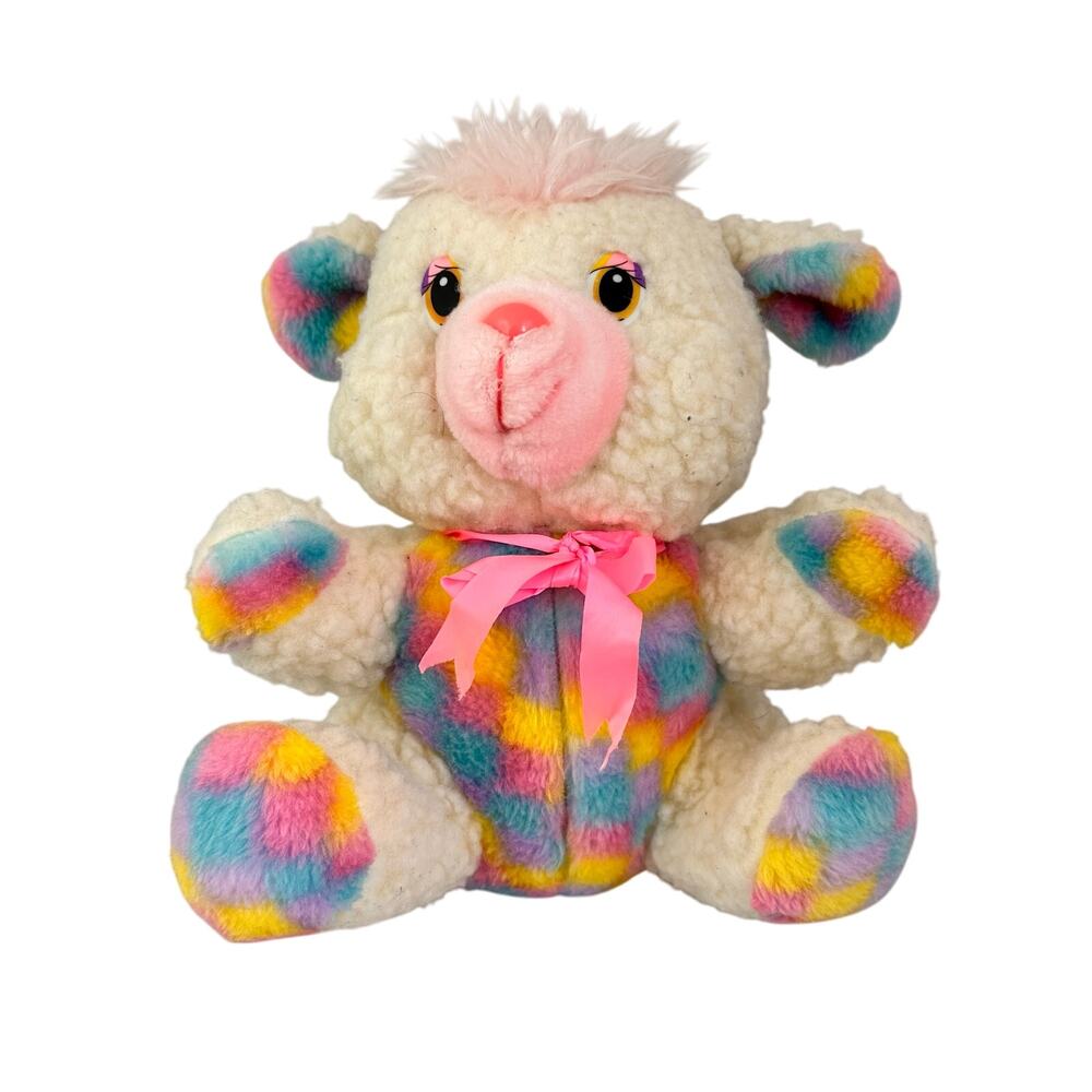 House Of Lloyd Wool Plush Lamb Pastel Colorblock Stuffed Animal Sheep Vtg Easter